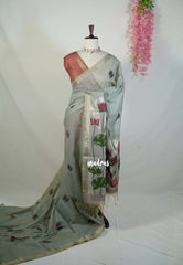 Stone Grey - Soft Muslin Silk Saree with Lotus Weave & Small Border | Elegant Office Wear Saree