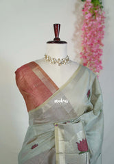 Stone Grey - Soft Muslin Silk Saree with Lotus Weave & Small Border | Elegant Office Wear Saree