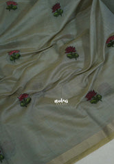 Stone Grey - Soft Muslin Silk Saree with Lotus Weave & Small Border | Elegant Office Wear Saree