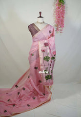 Lotus Pink - Soft Muslin Silk Saree with Lotus Weave & Small Border | Elegant Office Wear Saree