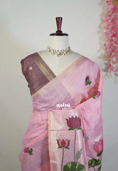 Lotus Pink - Soft Muslin Silk Saree with Lotus Weave & Small Border | Elegant Office Wear Saree