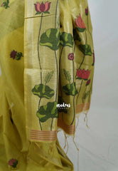 Light Yellowish Green - Soft Muslin Silk Saree with Lotus Weave & Small Border | Elegant Office Wear Saree