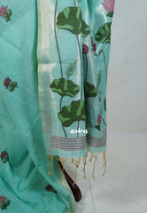 Turquoise Blue - Soft Muslin Silk Saree with Lotus Weave & Small Border | Elegant Office Wear Saree