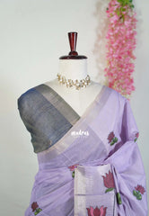 Lavender Glow - Soft Muslin Silk Saree with Lotus Weave & Small Border | Elegant Office Wear Saree