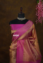 Dual Shade Gold  - Soft Organza Tissue Silk with Border - Best for Wedding Functions