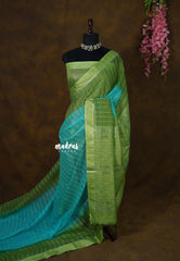 (PRE-BOOKING) Turquoise Blue - Soft Organza silk with stripes weaving with satin border - Perfect for Office Wear | casual wear | Tea party