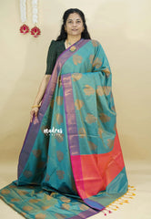 Dual Shade Teal Blue - Kanimozhi - Soft silk with Contrast Pallu and Blouse