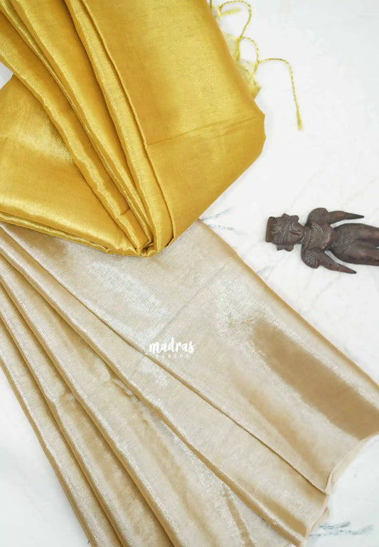 Vani Bhojan - Half and half Tissue khadi - Sandal and yellow