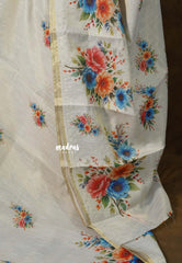 Beige with Golden Shade - ANJALI - Soft Tissue linen Saree with Digital Prints - Perfect for Festive Wear