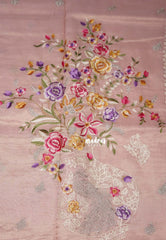 Blush Pink - ANJALI - Soft Tissue linen Saree Petite Embroidery with Scallop - Perfect for Festive Wear