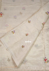 Taupe - ANJALI - Soft Tissue linen Saree Petite Embroidery with Scallop - Perfect for Festive Wear
