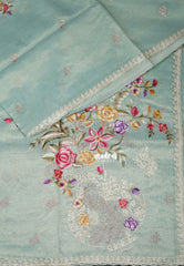Creamy Seafoam Green - ANJALI - Soft Tissue linen Saree Petite Embroidery with Scallop - Perfect for Festive Wear
