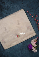 Taupe - ANJALI - Soft Tissue linen Saree Petite Embroidery with Scallop - Perfect for Festive Wear