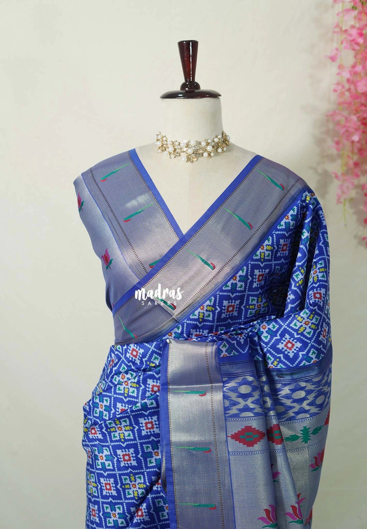 MS Amma Blue - Sowbhagya Gift silk – Soft Silk Elegance Saree Premium Patola in body Paithani Weaving  Border, Pallu and Blouse - Perfect for Festive Celebration