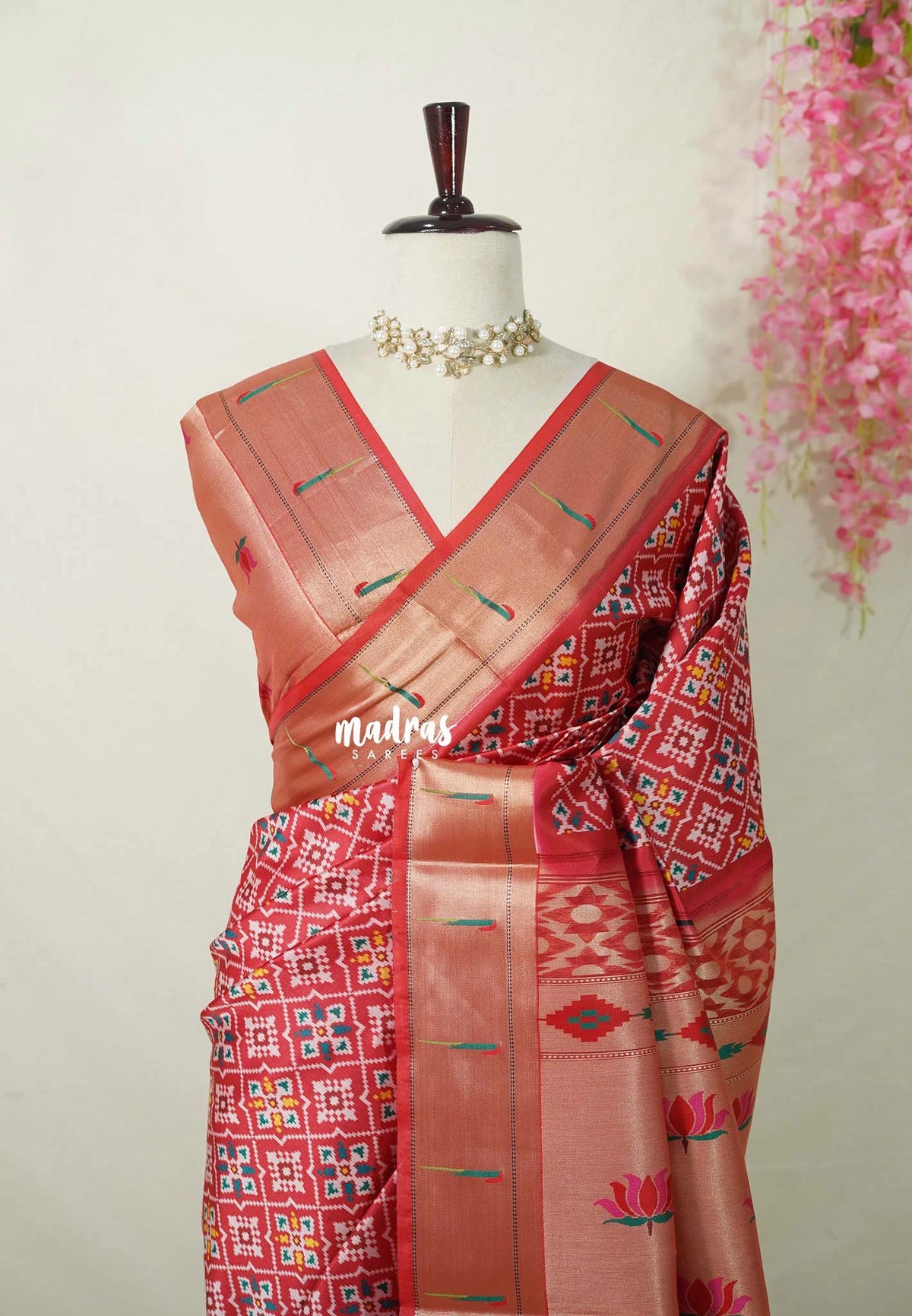 Tomato Red - Sowbhagya Gift silk – Soft Silk Elegance Saree Premium Patola Dessign in Body Paithani Weaving  Border, Pallu and Blouse - Perfect for Festive Celebration