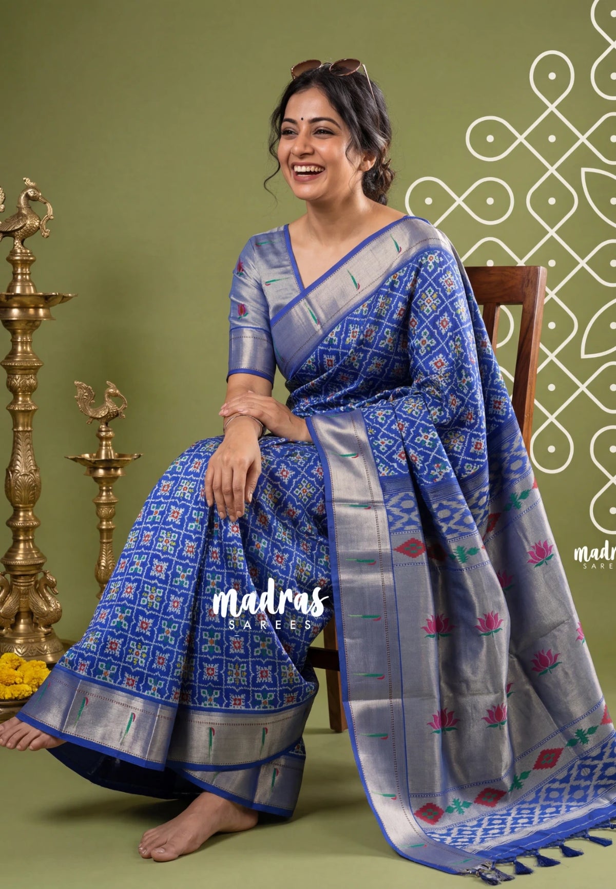 MS Amma Blue - Sowbhagya Gift silk – Soft Silk Elegance Saree Premium Patola in body Paithani Weaving  Border, Pallu and Blouse - Perfect for Festive Celebration