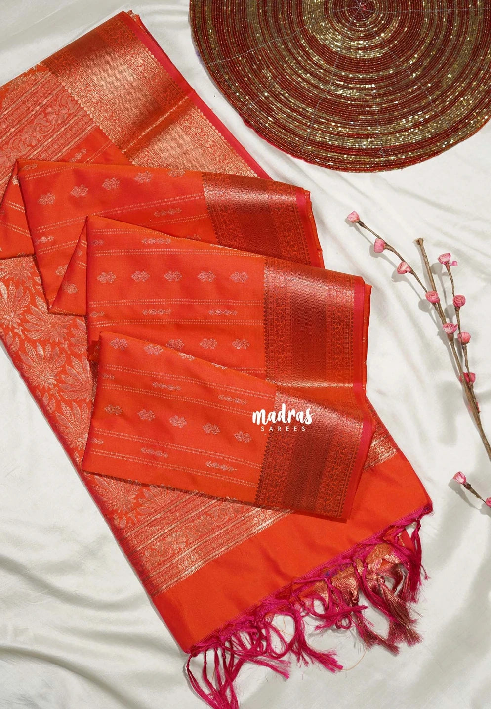 Dual Shade Orange - Sowbhagya Gift silk – Soft Silk Elegance Saree Traditional Border Weaving Stripes with Buttas and Rich Pallu - Perfect for Festive Celebration