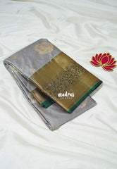 Silver Grey - Sowbhagya Gift silk – Soft Silk Elegance Saree Big Border & Weaving Buttas with Contrast Pallu and Blouse - Perfect for Festive Celebration