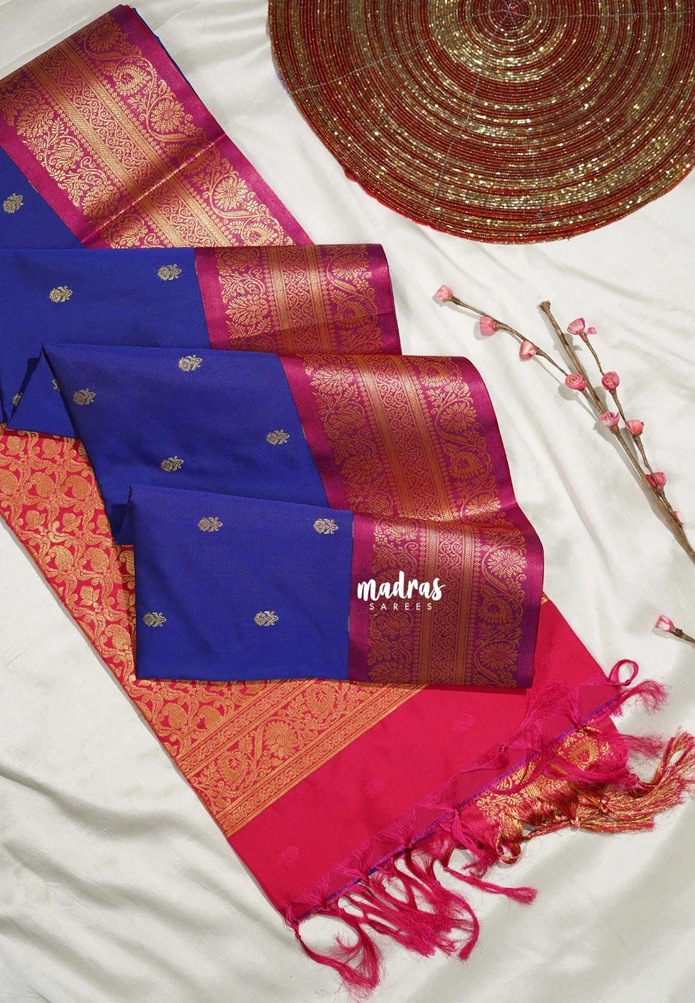 MS Amma Blue - Sowbhagya Gift silk – Soft Silk Elegance Saree Traditional Flower Border Weaving Buttas with Contrast Pallu and Blouse - Perfect for Festive Celebration