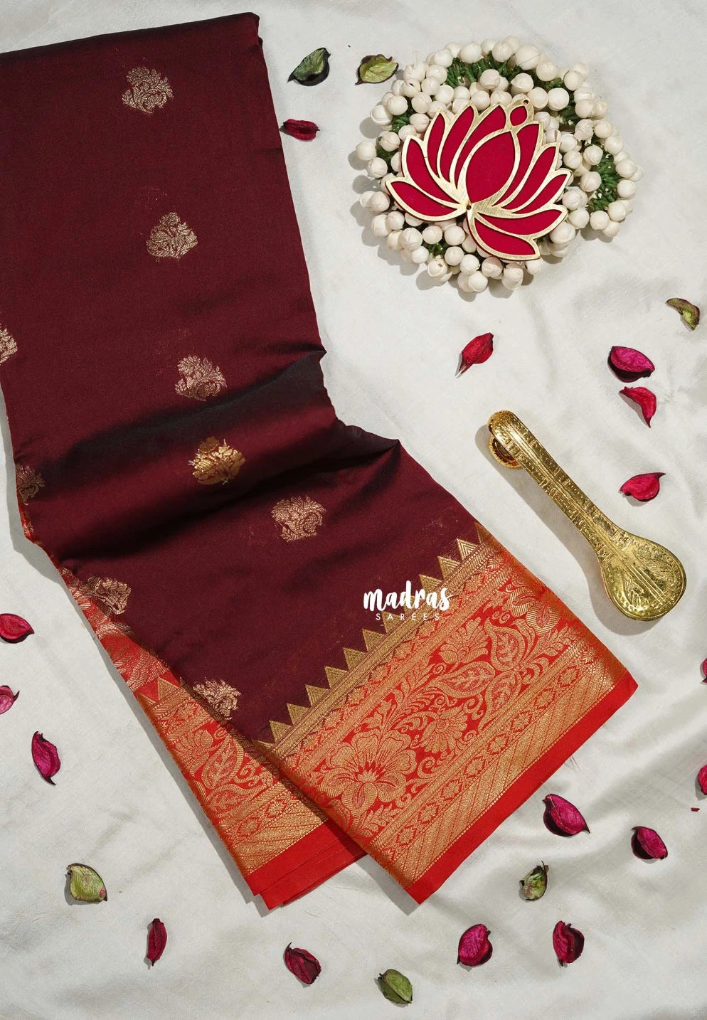 Crimson Maroon - Sowbhagya Gift silk – Soft Silk Elegance Saree Floral Border, Buttas with Contrast Pallu and Blouse - Perfect for Festive Celebration