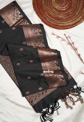 Jet Black - Sowbhagya Gift silk – Soft Silk Elegance Saree Copper Zari Kanjivaram Style Traditinal Border with Buttas and Rich Pallu - Perfect for Festive Celebration