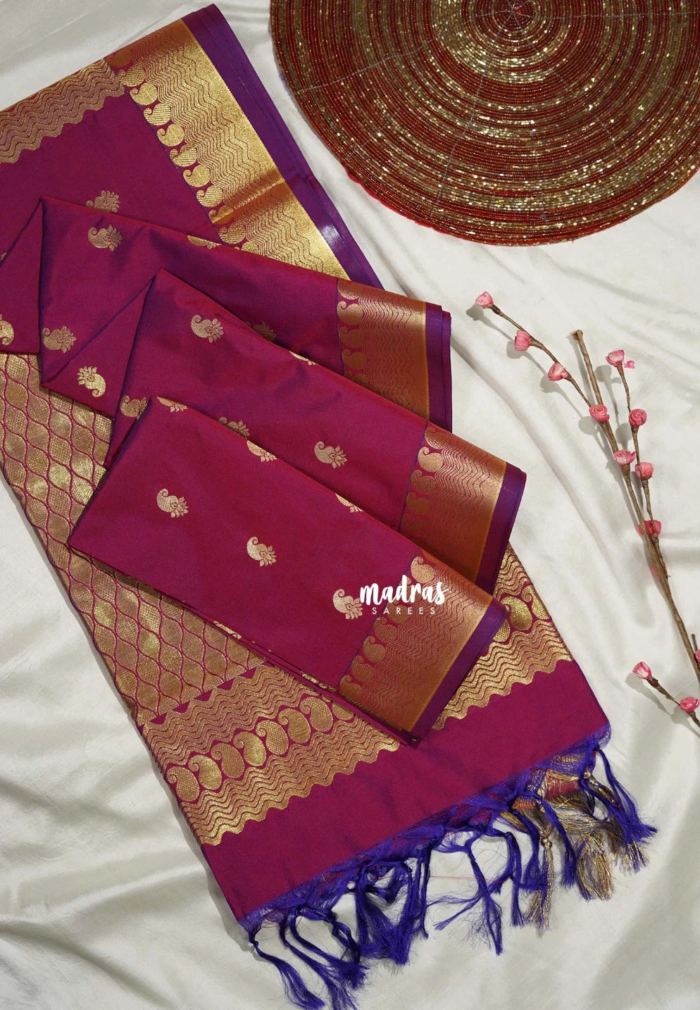 Beet Pink - Sowbhagya Gift silk – Soft Silk Elegance Saree Mango Border and Weaving Buttas with Rich Pallu - Perfect for Festive Celebration