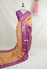 Mustard Orange & Ivory White - Sowbhagya Gift silk – Soft Silk Elegance Saree Murberry Checks with Korvai Border Contrast Pallu and Blouse - Perfect for Festive Celebration