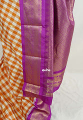 Mustard Orange & Ivory White - Sowbhagya Gift silk – Soft Silk Elegance Saree Murberry Checks with Korvai Border Contrast Pallu and Blouse - Perfect for Festive Celebration