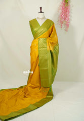 Golden Turmeric Yellow - Sowbhagya Gift silk – Soft Silk Elegance Saree with Contrast Border with Buttas - Perfect for Festive Celebration