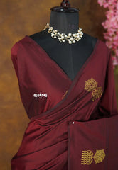 Temple Maroon - Sowmiya - Bamboo Cotton with with Gold Jimikki Kolam Handblock Prints - Perfect for Festive Wear