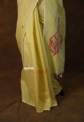 Butter Yellow - Sowmiya - Bamboo Cotton with Handblock Checks in Border Plain Body Double Blouse Combo - Perfect for Office Wear