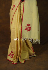 Butter Yellow - Sowmiya - Bamboo Cotton with Handblock Checks with Leaf Print Double Blouse Combo - Perfect for Office Wear