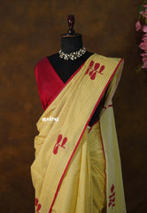 Butter Yellow - Sowmiya - Bamboo Cotton with Handblock Checks with Leaf Print Double Blouse Combo - Perfect for Office Wear