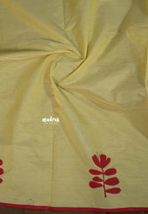 Butter Yellow - Sowmiya - Bamboo Cotton with Handblock Checks with Leaf Print Double Blouse Combo - Perfect for Office Wear