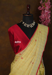 (PRE-BOOKING) Butter yellow - Sowmiya - Bamboo Cotton with Handblock Checks with Flower Double Blouse Combo - Perfect for Office Wear