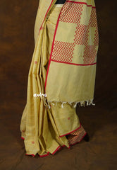 (PRE-BOOKING) Butter yellow - Sowmiya - Bamboo Cotton with Handblock Checks with Flower Double Blouse Combo - Perfect for Office Wear