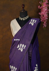 Royal Purple - Sowmiya - Bamboo Cotton with Handblock Checks with Leaf Print Double Blouse Combo - Perfect for Office Wear