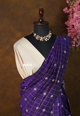 Royal Purple - Sowmiya - Bamboo Cotton with Handblock Checks with Flower Double Blouse Combo - Perfect for Office Wear