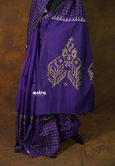 (PRE-BOOKING) Royal Purple - Sowmiya - Bamboo Cotton with Handblock Checks in Border Plain Body Double Blouse Combo - Perfect for Office Wear