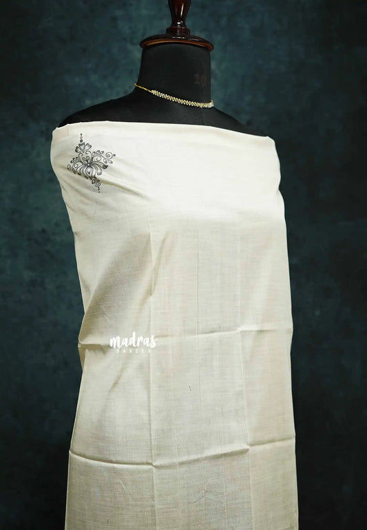 Corporate grey - Sowmiya - Organic Silk Cotton with handblock print with raw silk blouse
