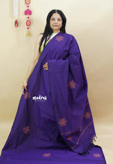 Purple - Sowmiya - Organic Bamboo Cotton with handblock print with raw silk blouse