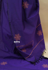 Purple - Sowmiya - Organic Bamboo Cotton with handblock print with raw silk blouse