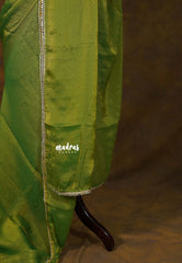 Goldarn Shade Olive Green - Space Silk Saree with Contrast Blouse and Mirror Border  - Best for Haldi or Mehendi