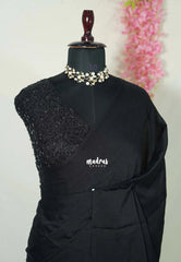 Midnight Black Space Silk Saree with Cut Beaded Work Blouse | Stylish Haldi & Mehendi Wear Saree