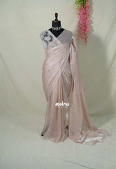 Antique Rose Mist - Space Silk Saree with Heavy Designer Work Blouse - Best for Haldi or Mehendi
