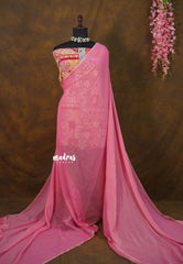 (PRE-BOOKING) Rosy Cloud Pink - Space Silk Saree with Designer Work Blouse - Best for Haldi or Mehendi