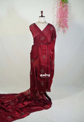 Crimson Maroon - Space Silk Saree with Zardosi Tube Work Flowers | Stylish Haldi & Mehendi Wear Saree