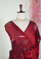 Crimson Maroon - Space Silk Saree with Zardosi Tube Work Flowers | Stylish Haldi & Mehendi Wear Saree