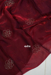 Crimson Maroon - Space Silk Saree with Zardosi Tube Work Flowers | Stylish Haldi & Mehendi Wear Saree