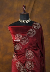 Imperial Maroon - Crush Satin Silk with Gota Patti Work border - Best for Reception, Engagement Functions